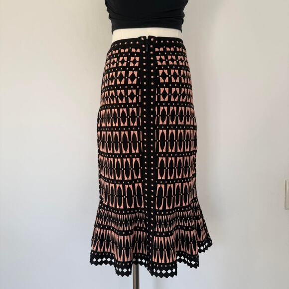 HERVE LEGER BY MAX AZRIA GEOMETRIC PEPLUM MIDI SKIRT - Picture 4 of 6